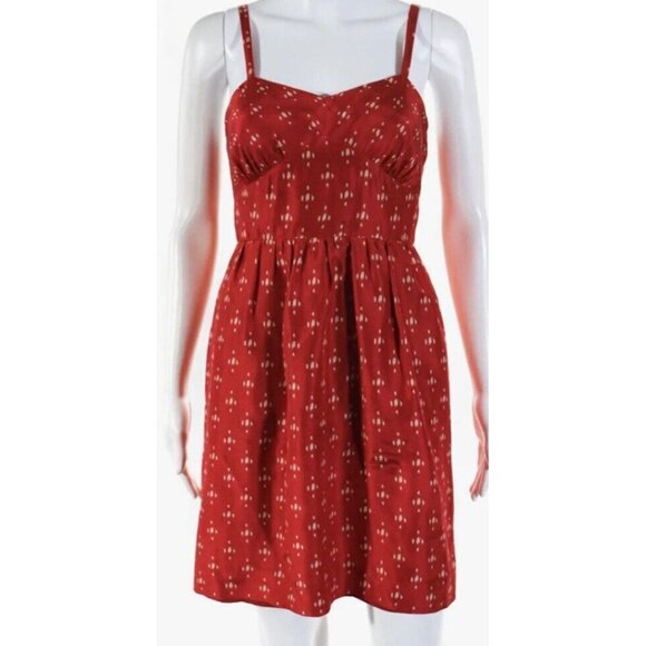 J Crew Womens 100% Silk Midi Dress Red Cream Color Pockets Size 6 Lined (M) - Picture 1 of 12